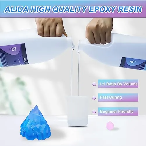 0.5 Gallon Epoxy Resin   Hardener- Crystal Clear Epoxy Resin, Epoxy Resin Kit No Bubbles Odor & Yellowing, Self Leveling 1:1 Mix for DIY Jewelry,