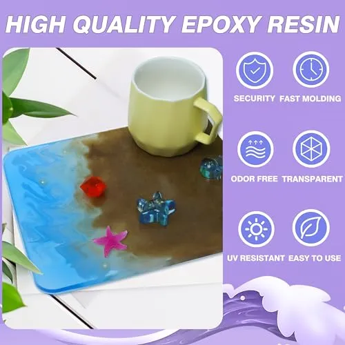 0.5 Gallon Epoxy Resin   Hardener- Crystal Clear Epoxy Resin, Epoxy Resin Kit No Bubbles Odor & Yellowing, Self Leveling 1:1 Mix for DIY Jewelry,