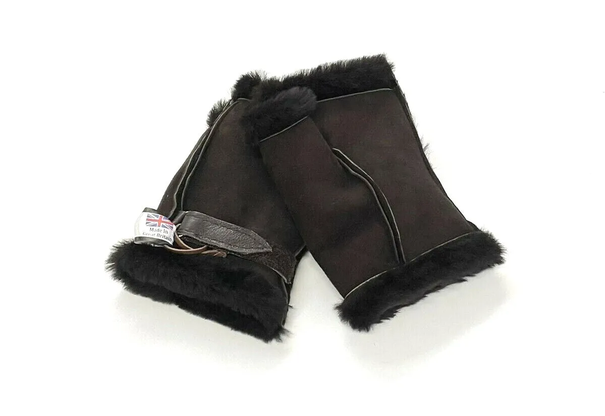 100% Genuine Sheepskin Fingerless Gloves Mittens In Various Sizes And Colours Made In The UK