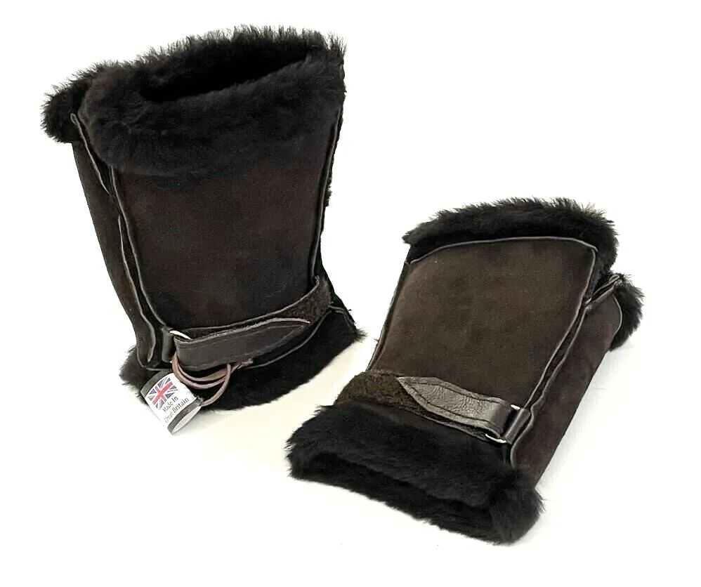 100% Genuine Sheepskin Fingerless Gloves Mittens In Various Sizes And Colours Made In The UK