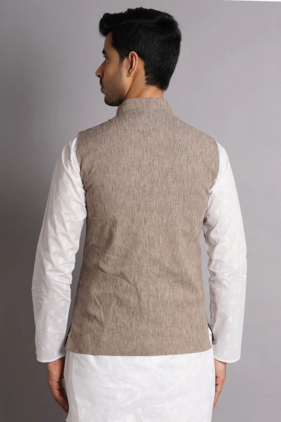 100% Premium Cotton Brown Solid Modi Nehru Jacket