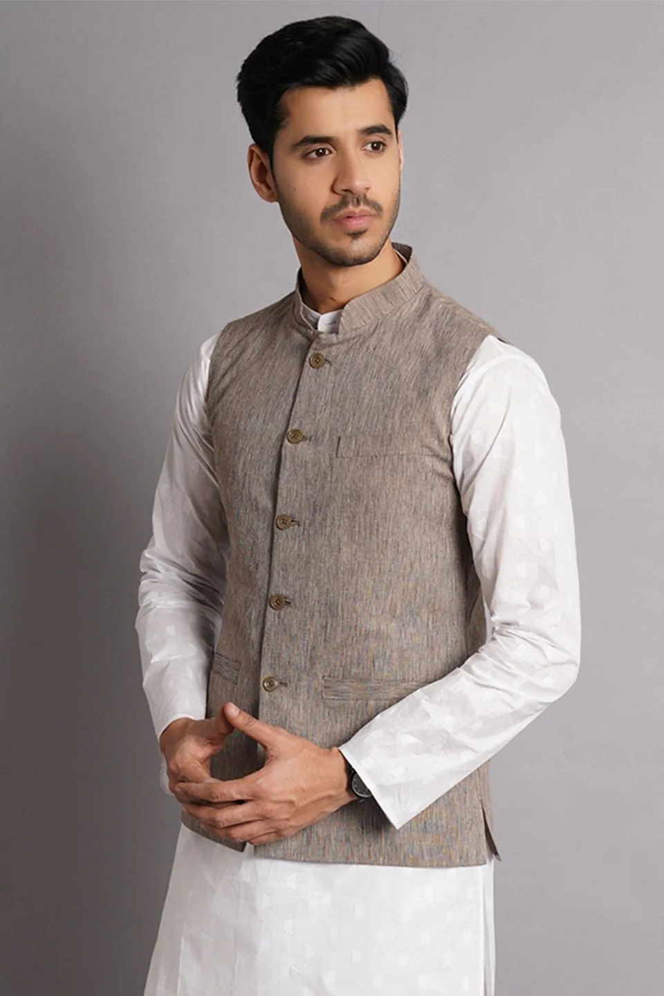 100% Premium Cotton Brown Solid Modi Nehru Jacket