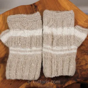 100% Pure Pashmina Cashmere Fingerless Gloves - Handknit Wristlets from Ladakh Himalayas | Cream-White