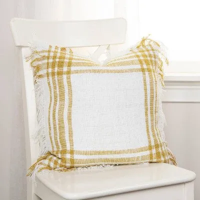 18"x18" Poly Filled Plaid Square Throw Pillow Gold - Rizzy Home