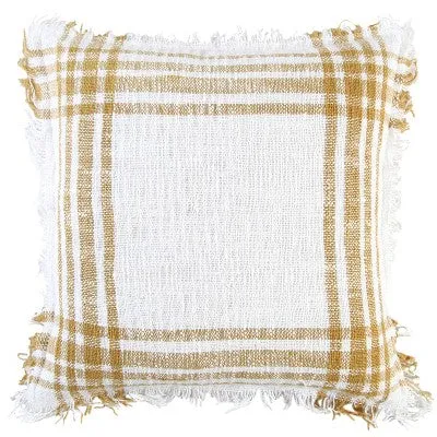 18"x18" Poly Filled Plaid Square Throw Pillow Gold - Rizzy Home