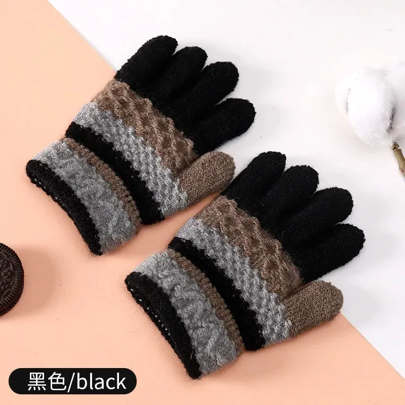 1Pairs Winter Warm Baby Gloves Cute Striped Split-finger Kindergarten Boys Girls Kids Knitted Gloves for 3-8 Years