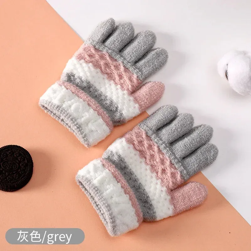 1Pairs Winter Warm Baby Gloves Cute Striped Split-finger Kindergarten Boys Girls Kids Knitted Gloves for 3-8 Years