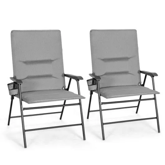 2 Pieces Patio Padded Folding Portable Chair Camping Dining Outdoor-Gray