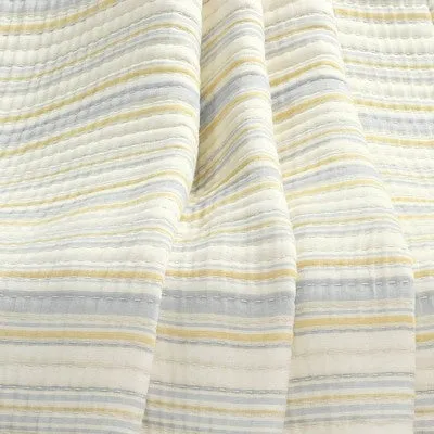 50"x60" Solange Striped Kantha Pick Stitched Yarn Dyed Cotton Woven Throw Blanket Yellow - Lush Décor