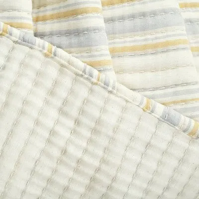 50"x60" Solange Striped Kantha Pick Stitched Yarn Dyed Cotton Woven Throw Blanket Yellow - Lush Décor