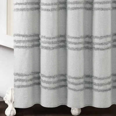 72"x72" Boho Kendra Tufted Yarn Dyed Eco Friendly Recycled Cotton Shower Curtain Light Gray - Lush Décor