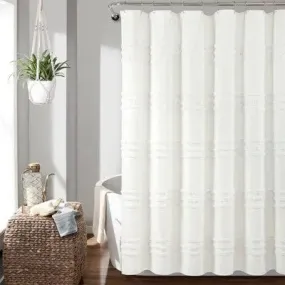 72"x72" Boho Kendra Tufted Yarn Dyed Eco Friendly Recycled Cotton Shower Curtain White - Lush Décor