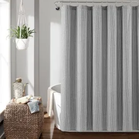 72"x72" Farmhouse Vintage Striped Yarn Dyed Cotton Shower Curtain Black - Lush Décor