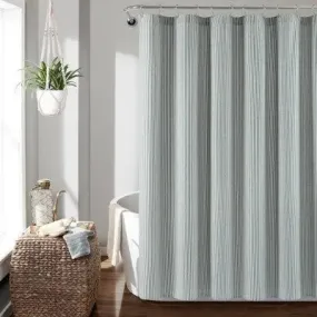 72"x72" Farmhouse Vintage Striped Yarn Dyed Cotton Shower Curtain Navy - Lush Décor