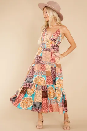 A Different Tune Peach Multi Print Maxi Dress