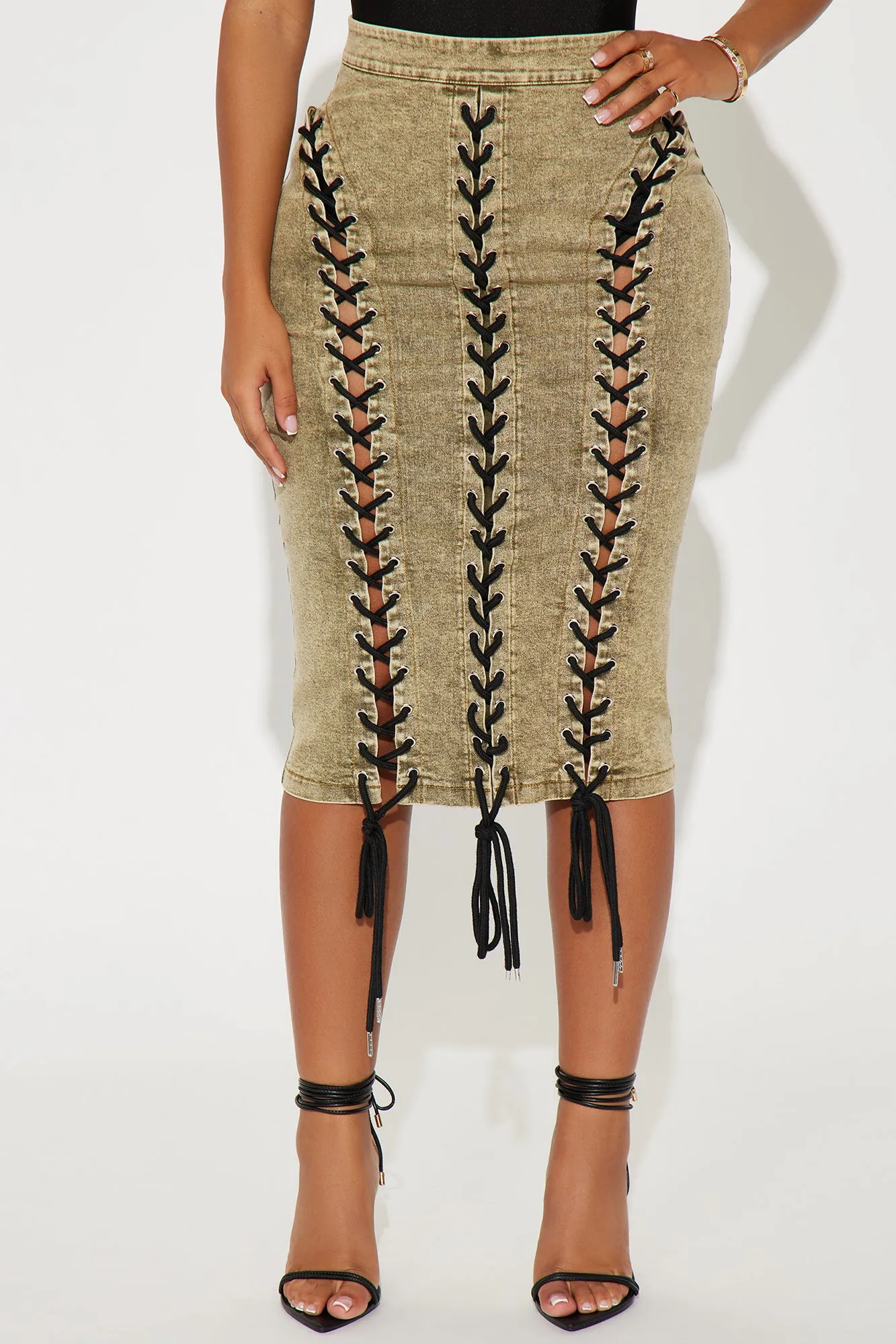 Addictive Behavior Lace Up Midi Skirt - Olive