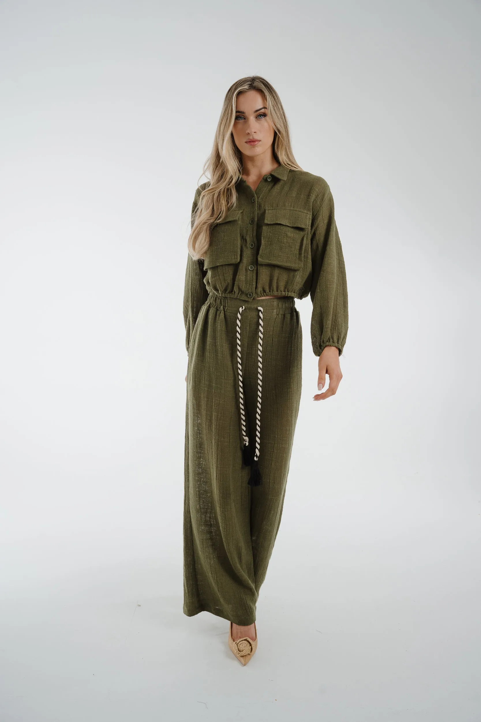 Alana Linen Mix Two Piece In Khaki