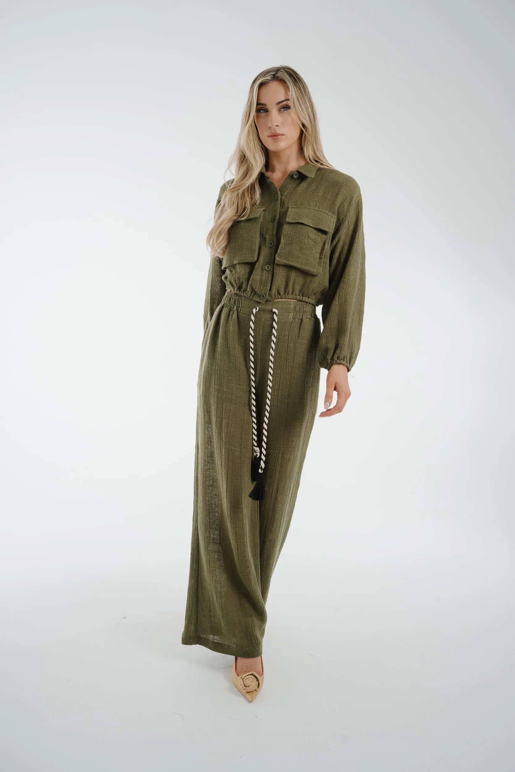 Alana Linen Mix Two Piece In Khaki