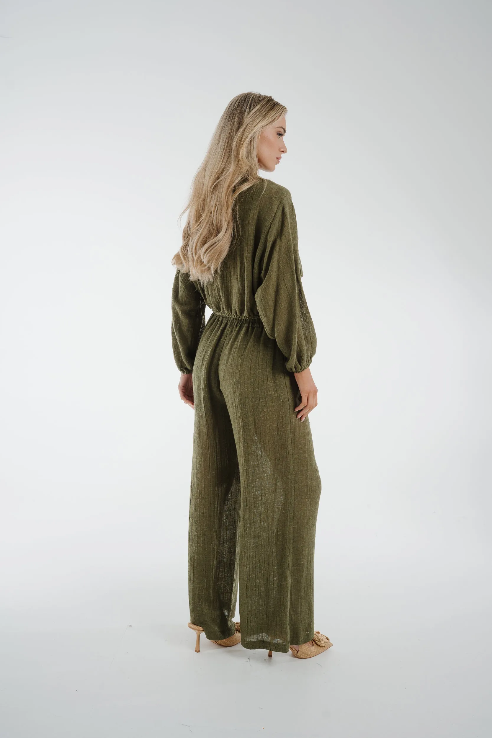 Alana Linen Mix Two Piece In Khaki