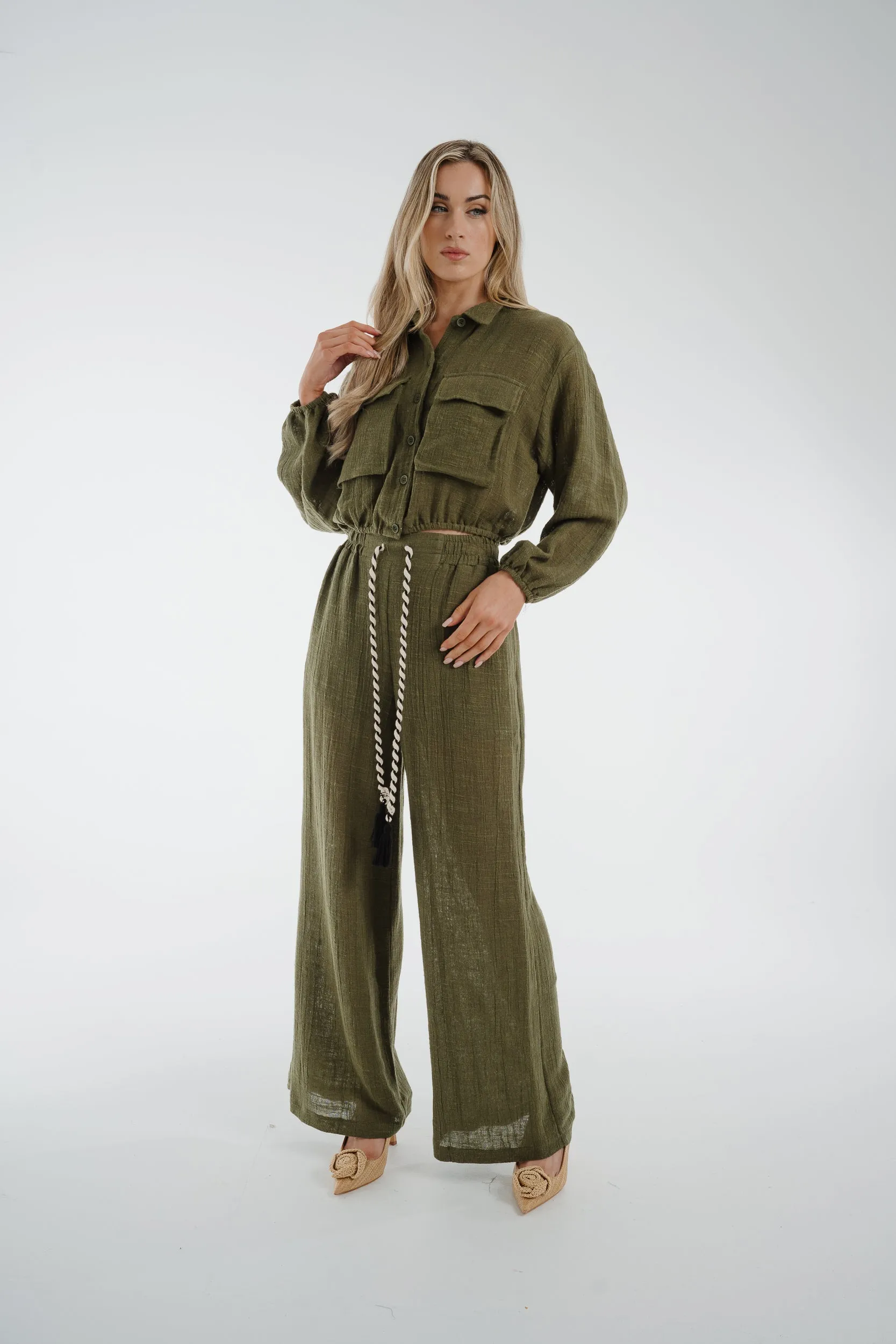 Alana Linen Mix Two Piece In Khaki