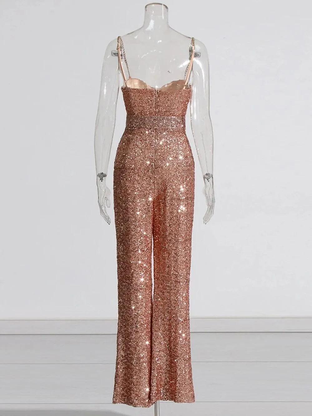 Alisyn Collar Sleeveless Sequin Jumpsuit