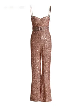 Alisyn Collar Sleeveless Sequin Jumpsuit