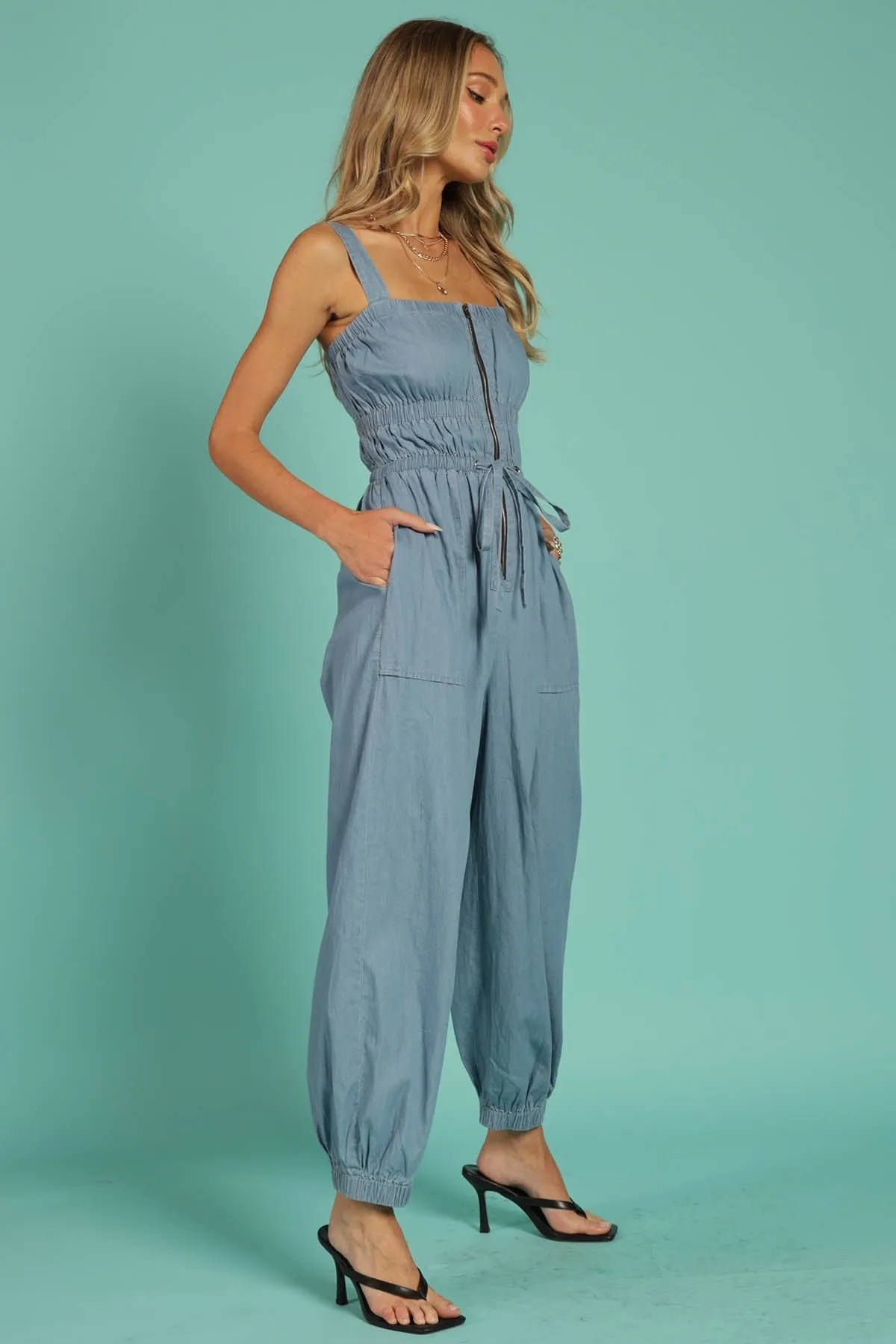 Aliya Chambray cargo jumpsuit