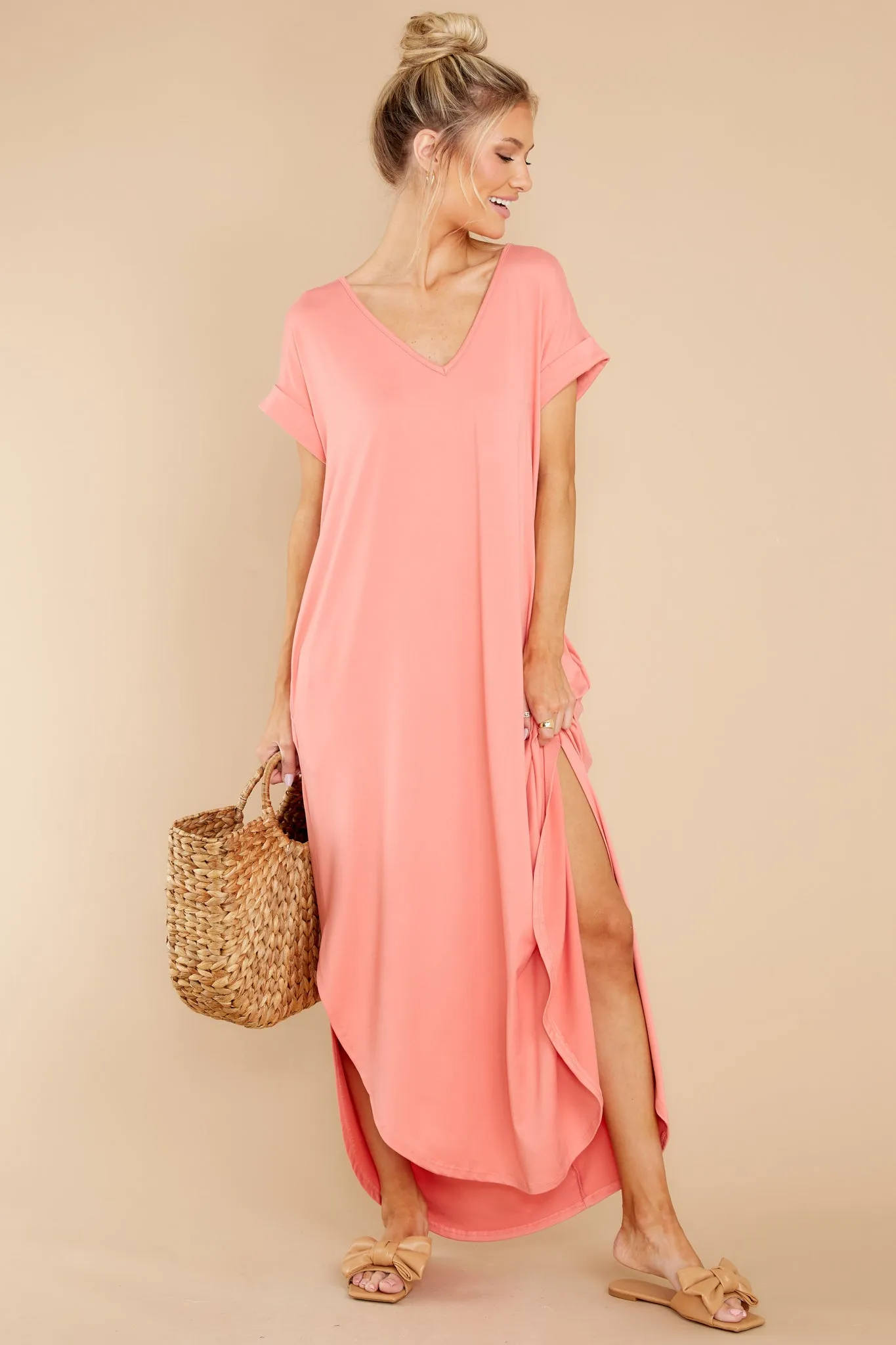 Always The Same Thing Peach Maxi Dress