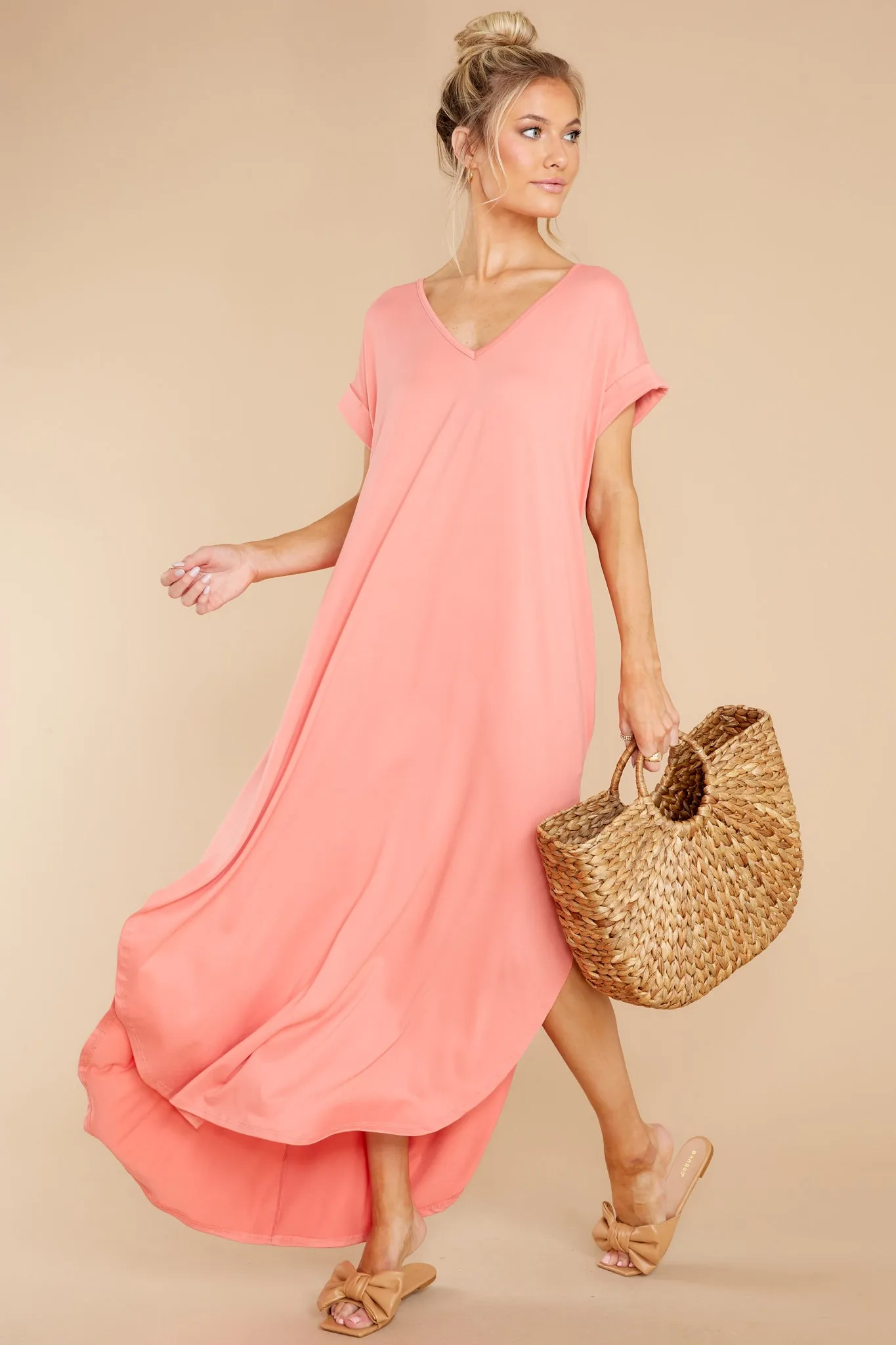 Always The Same Thing Peach Maxi Dress