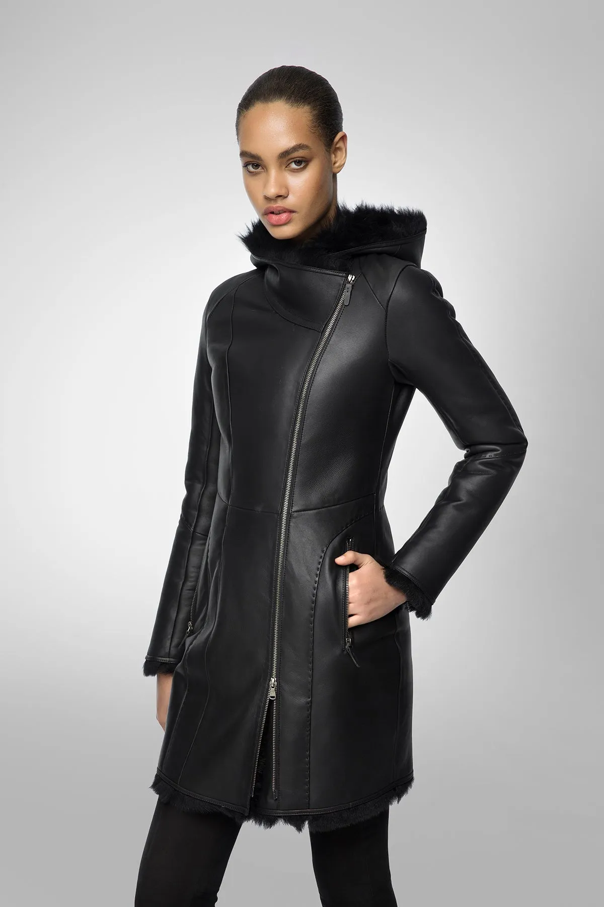 Amelie - Black Shearling Coat