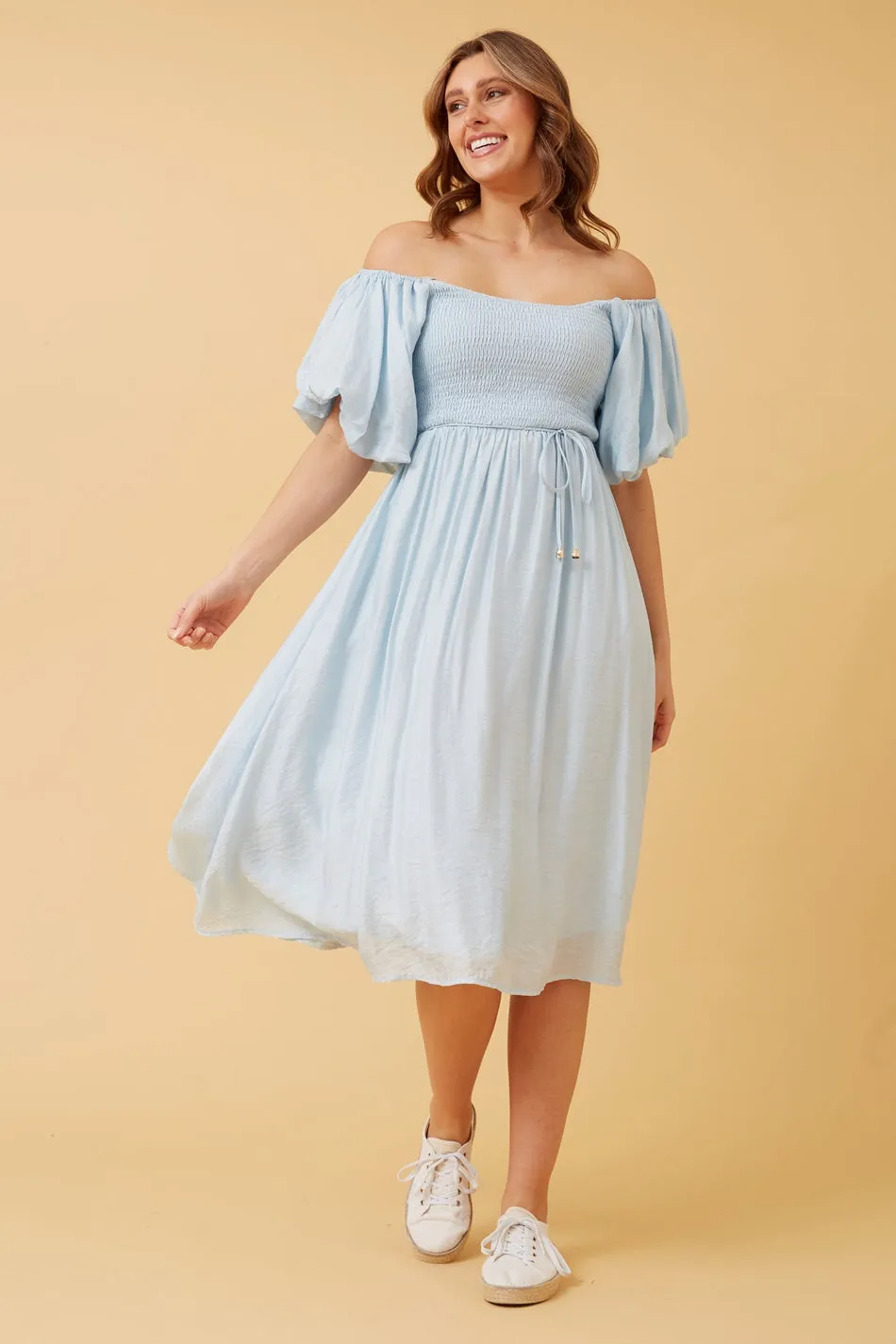 ANOK PUFF SLEEVE MIDI DRESS