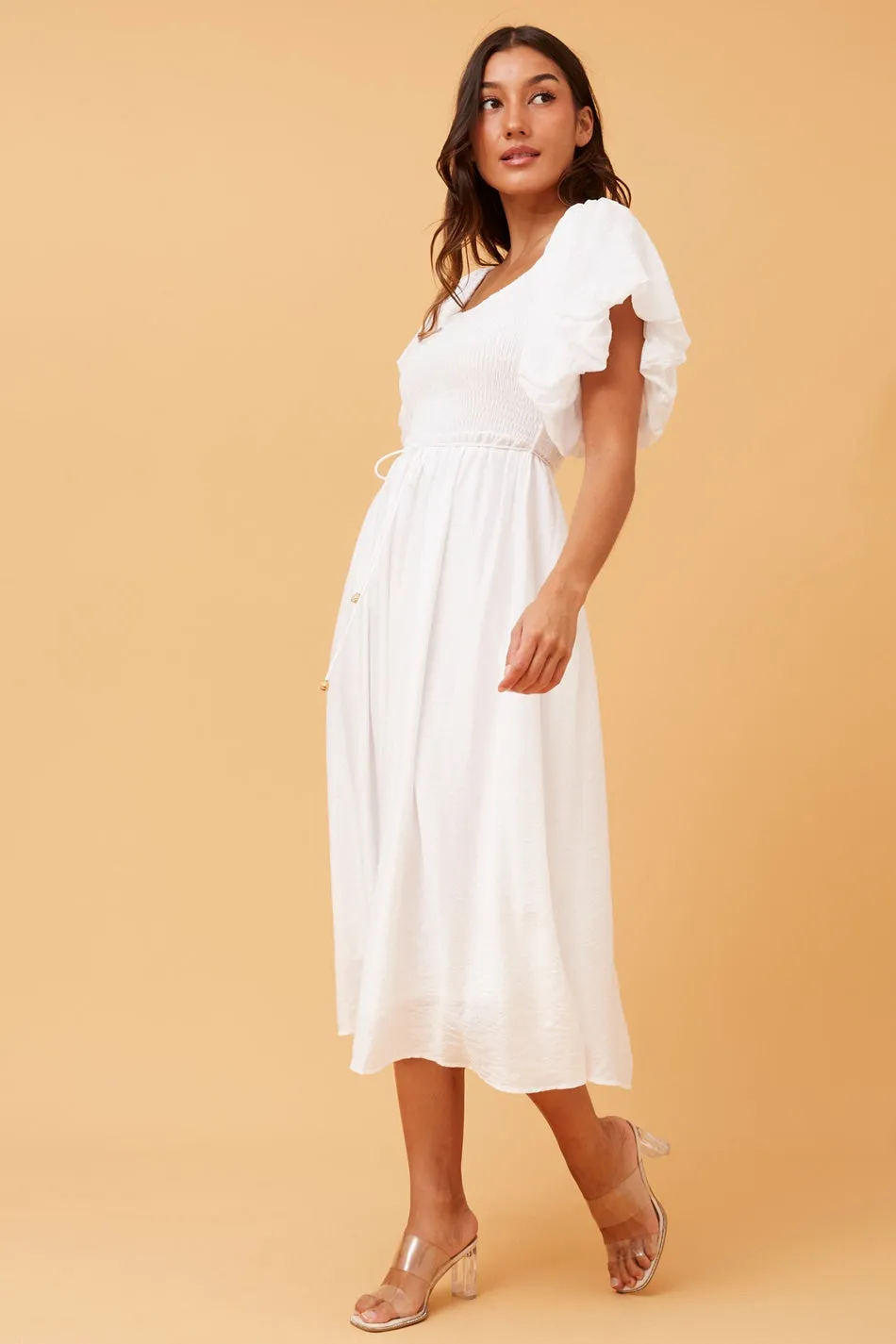 ANOK PUFF SLEEVE MIDI DRESS