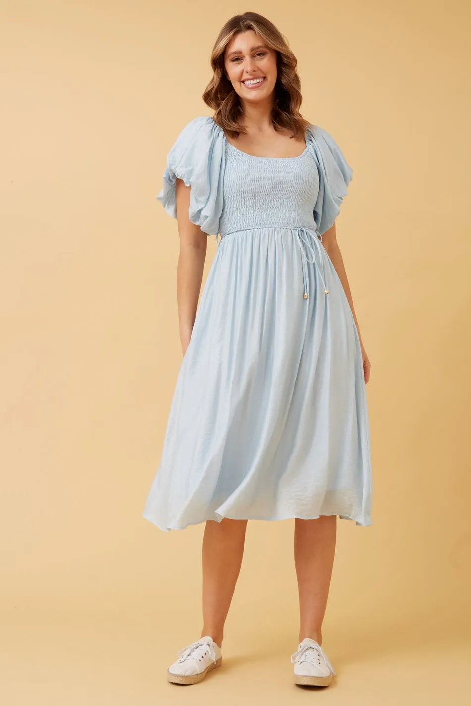 ANOK PUFF SLEEVE MIDI DRESS