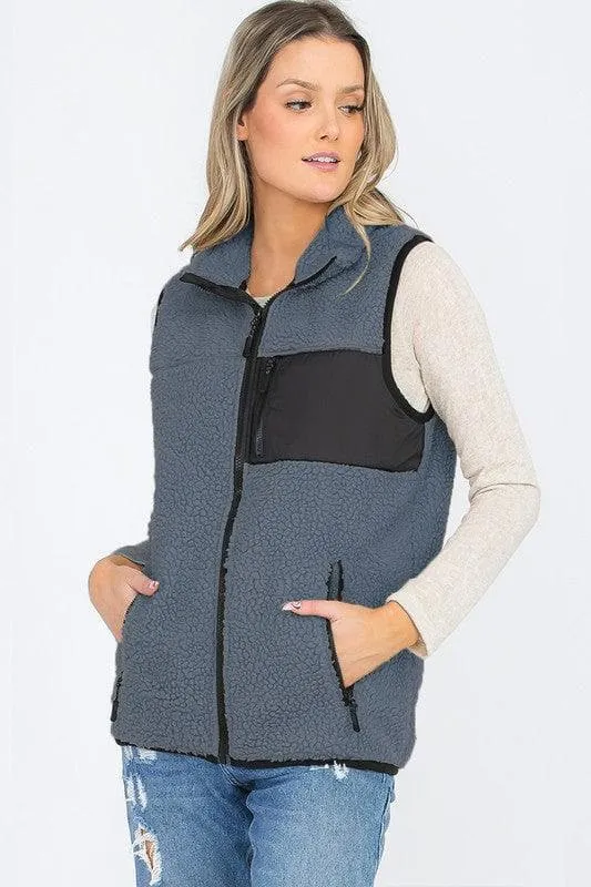 Aria Sherpa Fleece Vest Top Jacket