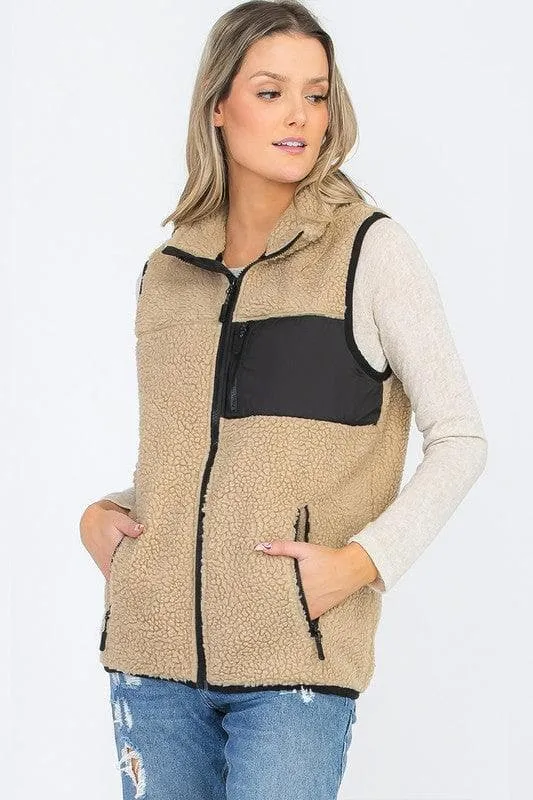 Aria Sherpa Fleece Vest Top Jacket