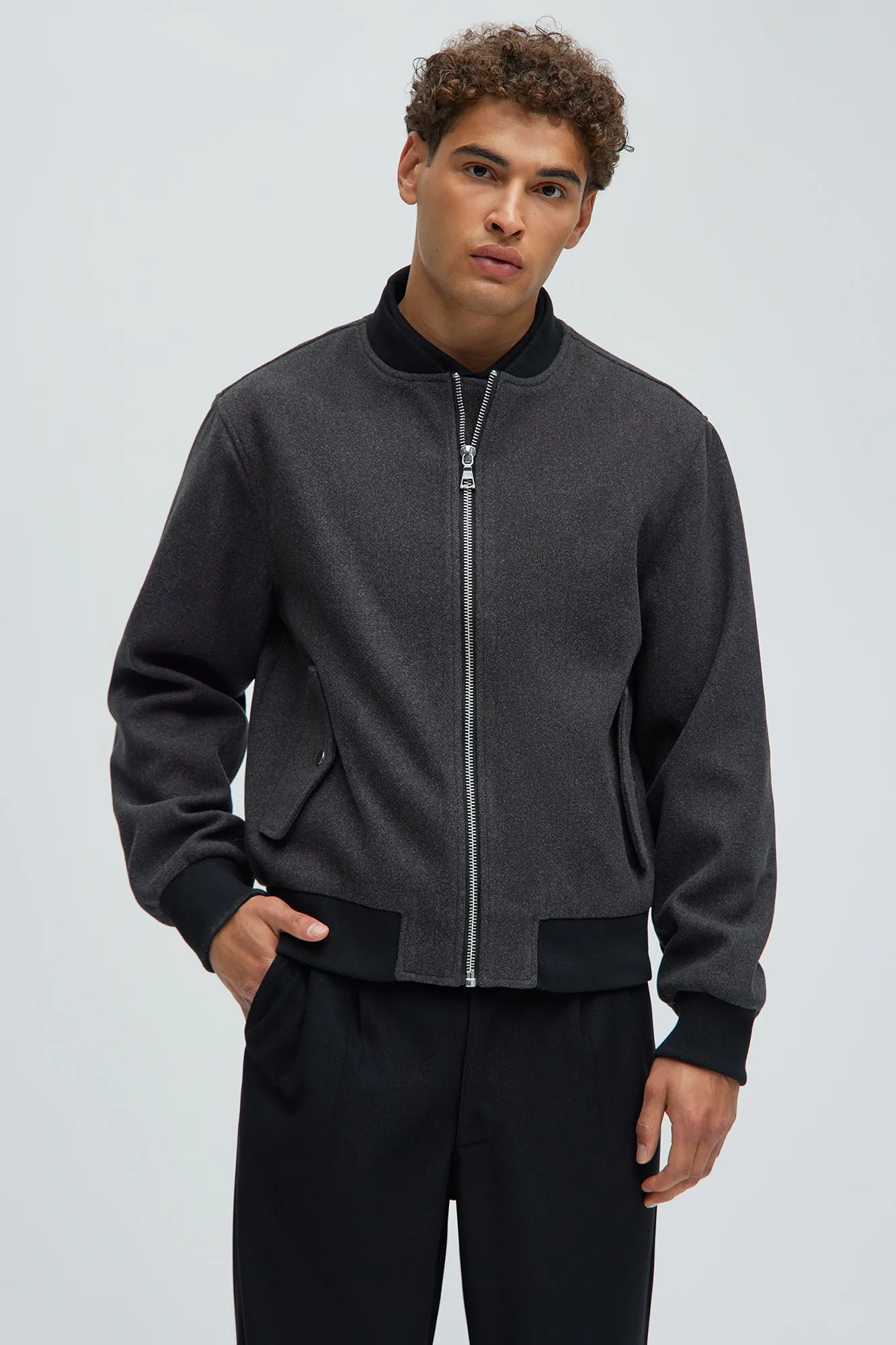 Avery Textured Bomber Jacket - Black