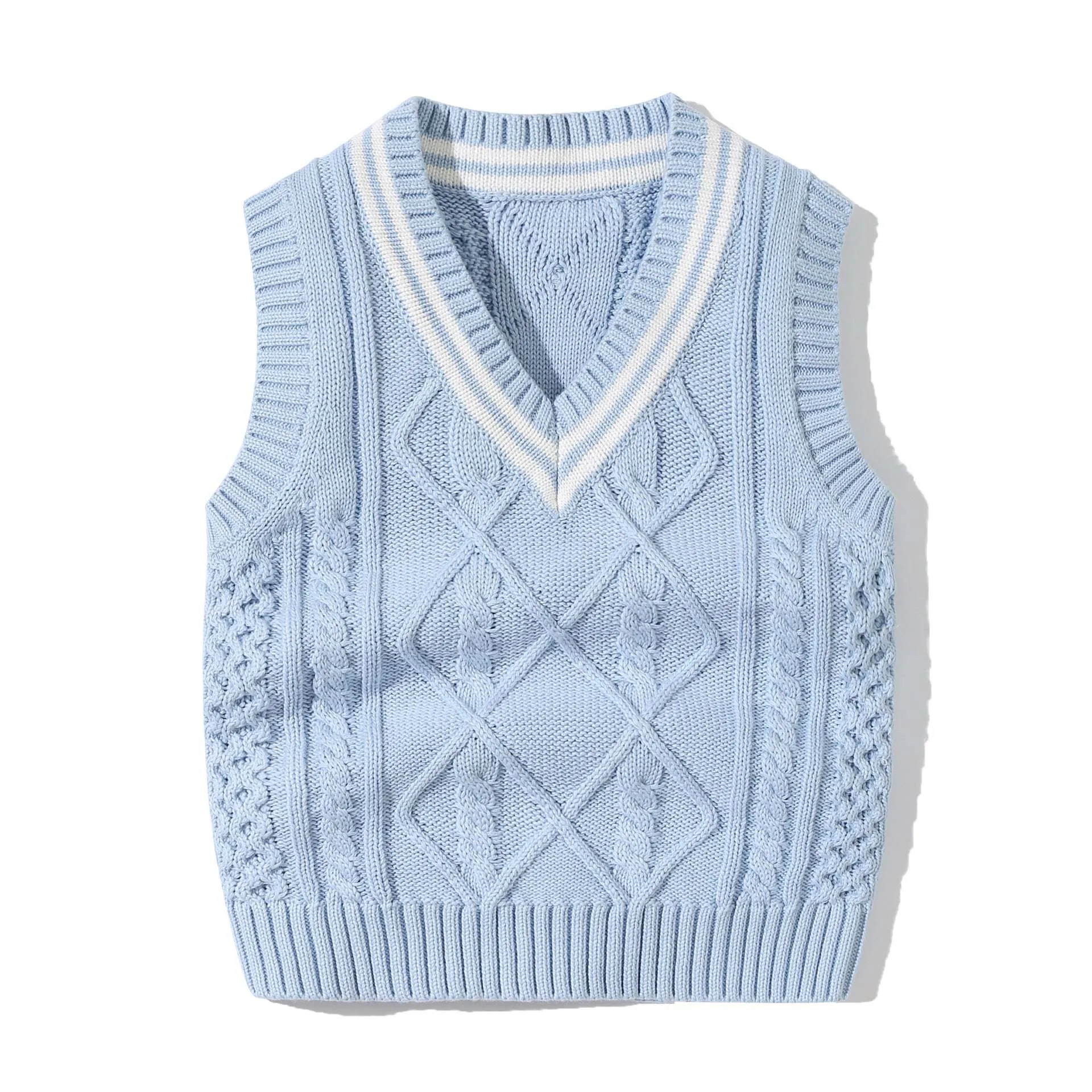 Baby Crochet Knitting Pattern Striped V-Neck Design College Style Sleeveless Vest Sweater