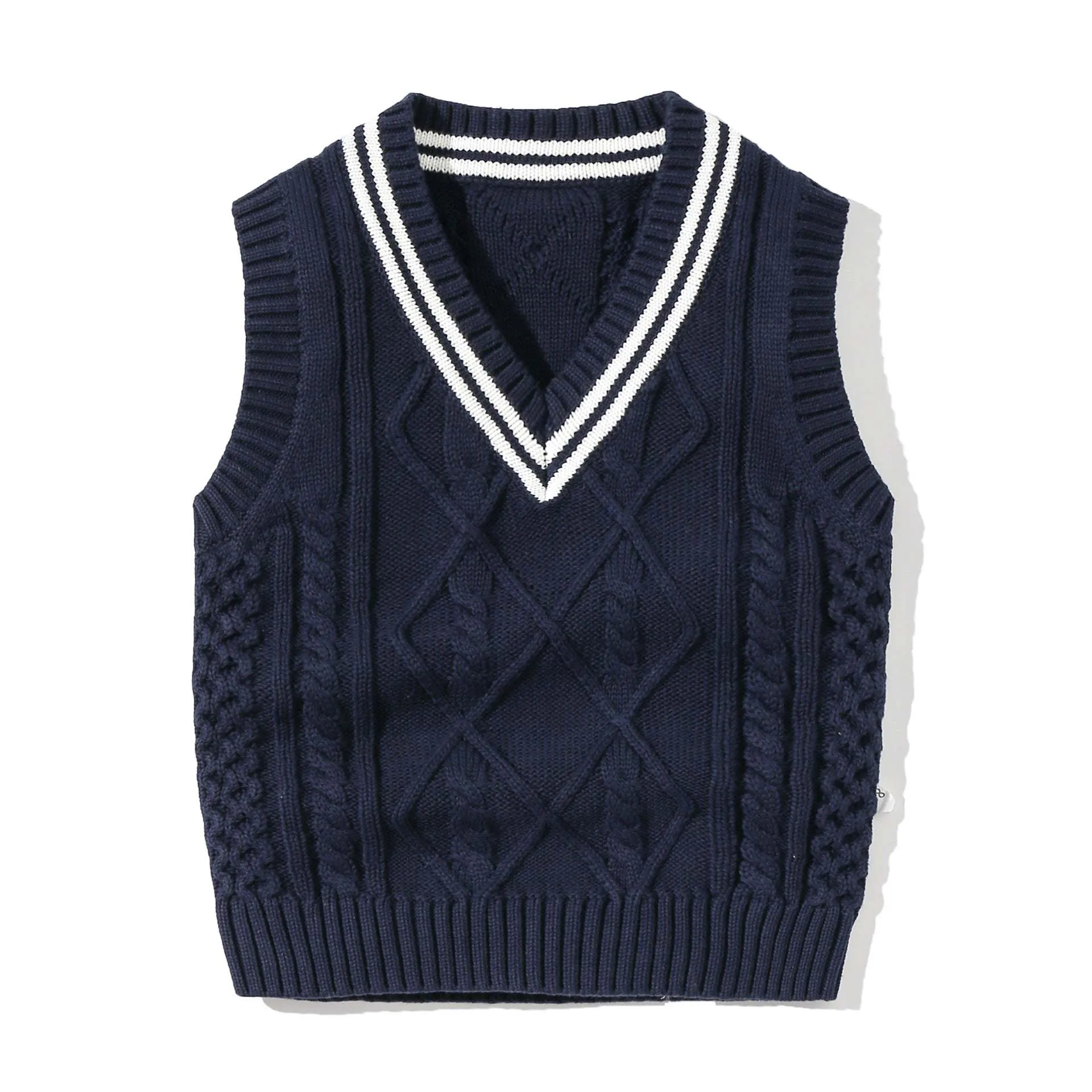 Baby Crochet Knitting Pattern Striped V-Neck Design College Style Sleeveless Vest Sweater