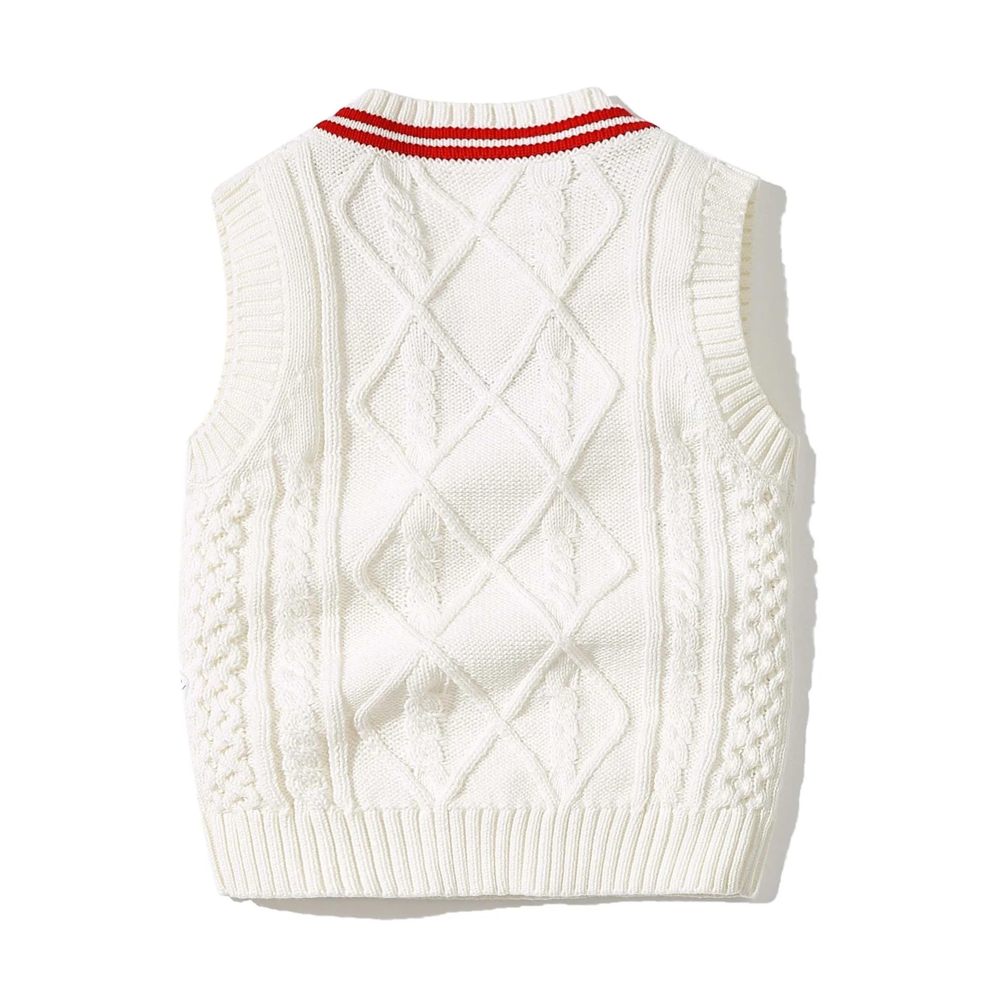 Baby Crochet Knitting Pattern Striped V-Neck Design College Style Sleeveless Vest Sweater