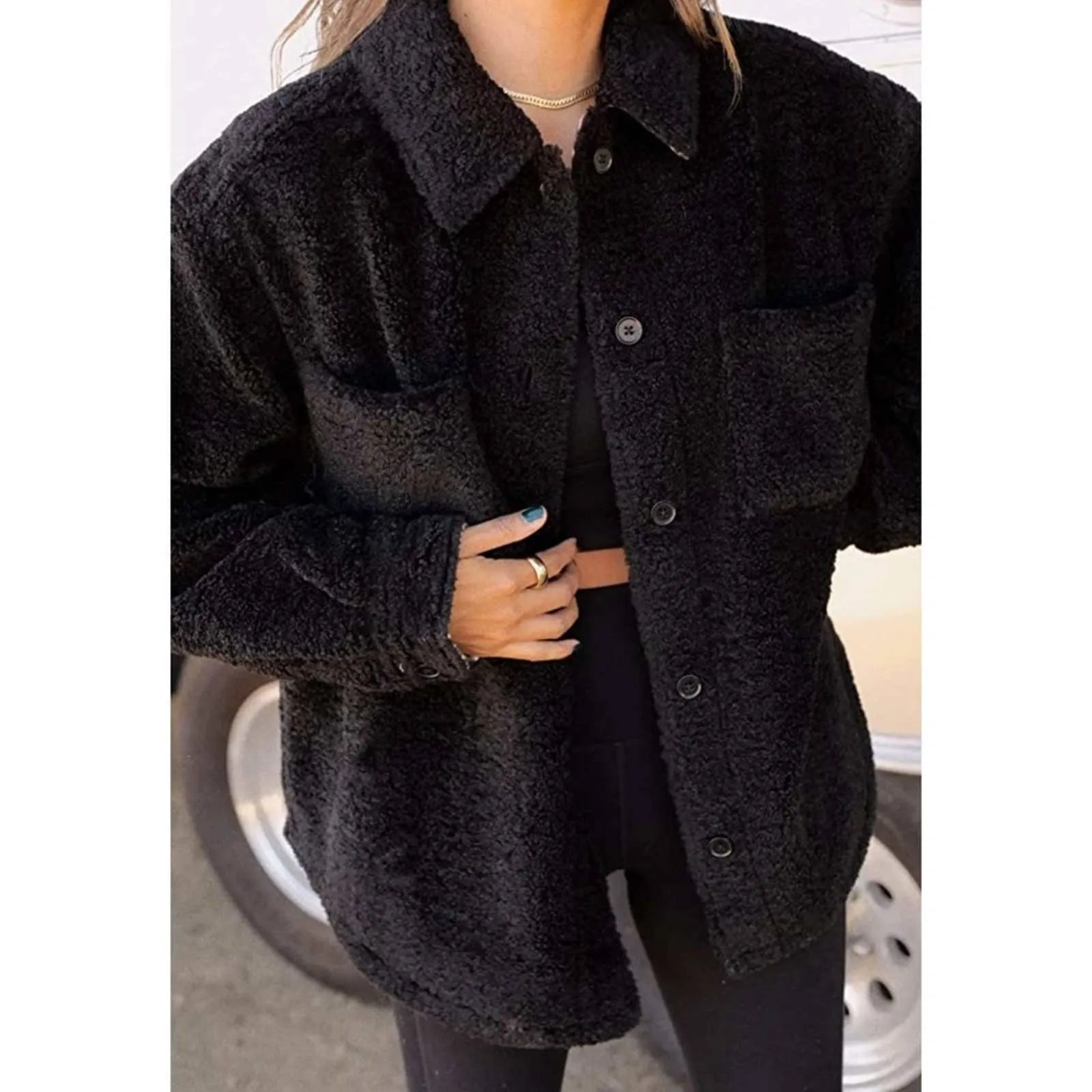 Bandier x Sincerely Jules, Women Aspen Sherpa Jacket in Black Leopard