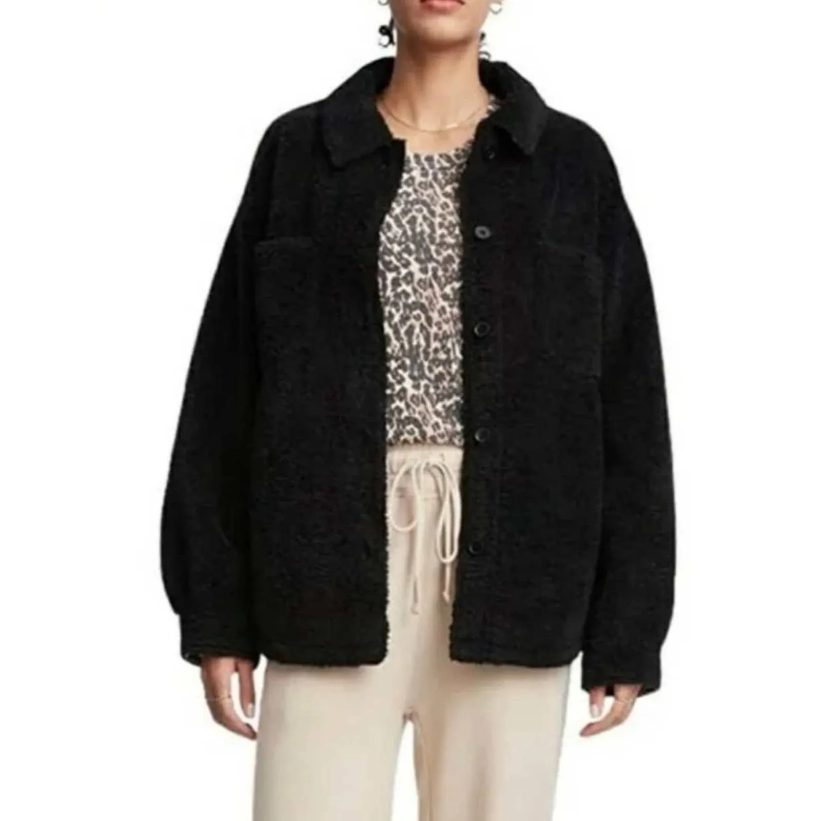 Bandier x Sincerely Jules, Women Aspen Sherpa Jacket in Black Leopard