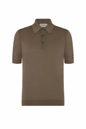 Beige Musk Merino/Cotton Short Sleeve Polo Neck Knitwear