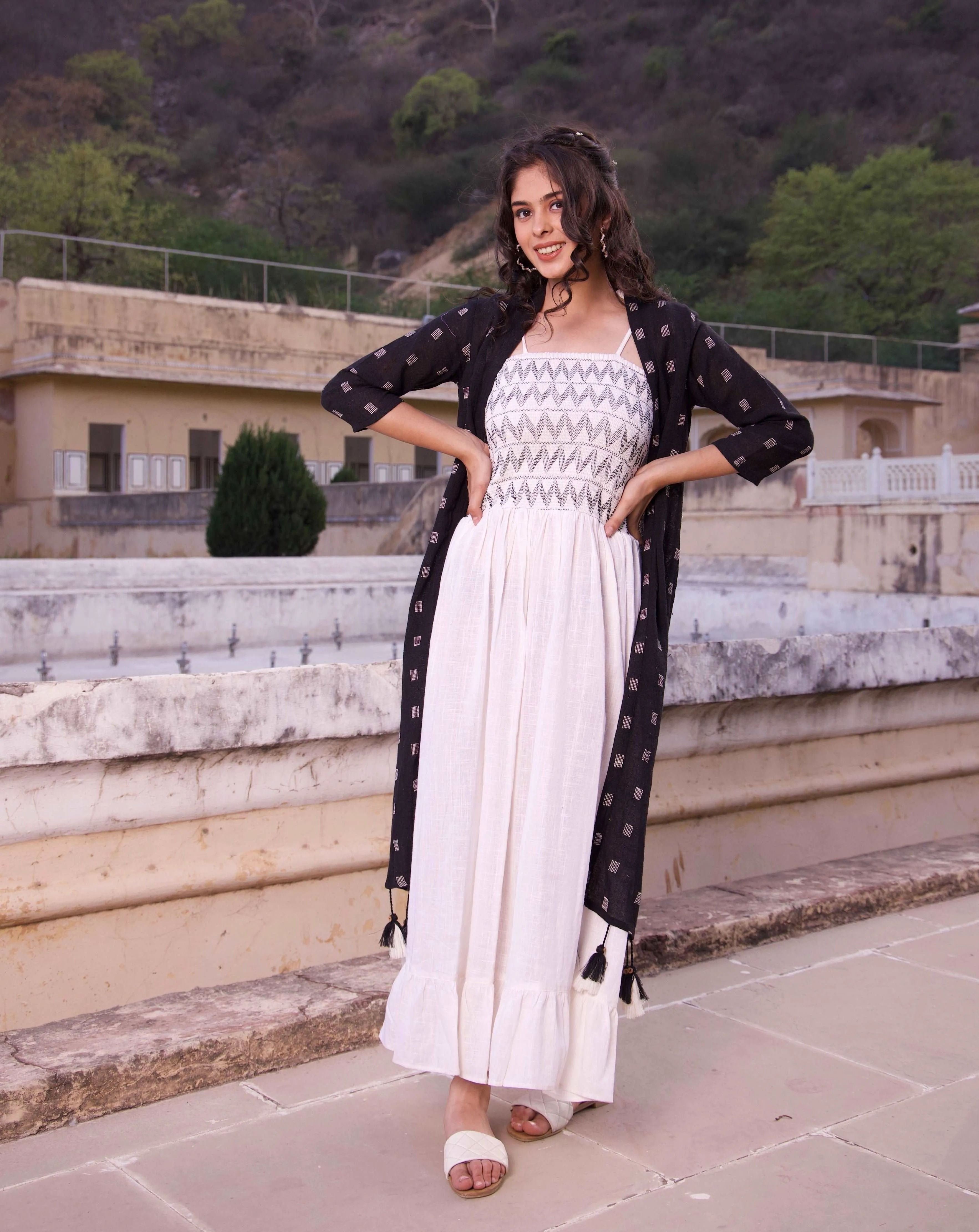 Black and White Jacket Maxi Dress