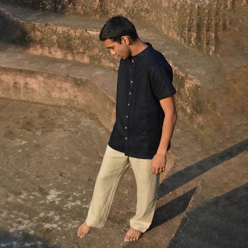 Black Linen Shirt for Men | Half Sleeves