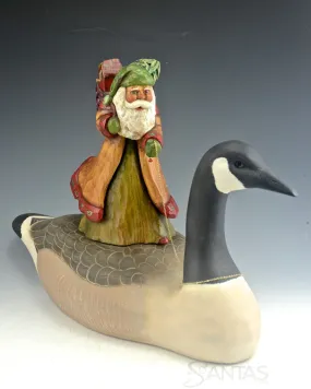 Black Santa with Canadian Goose Carving by Barbara Scoles