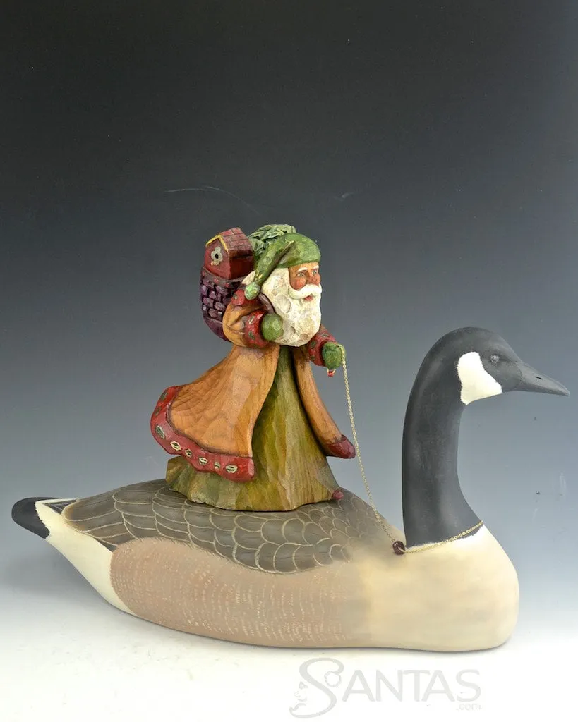 Black Santa with Canadian Goose Carving by Barbara Scoles