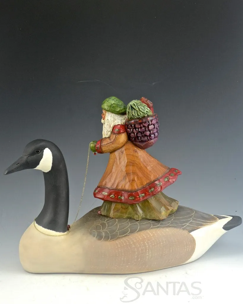 Black Santa with Canadian Goose Carving by Barbara Scoles