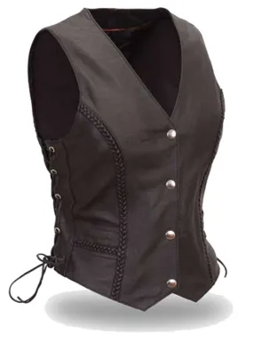 Black Side Lace Braid Trim Women's Vest Special #VL222SP ()