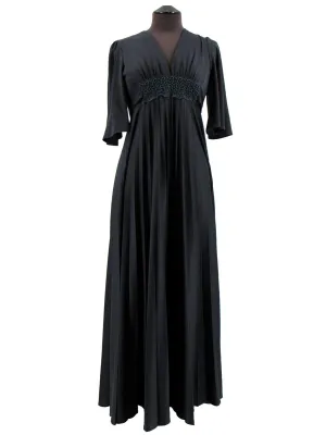 Black Vintage Maxi Dress with Lace Applique