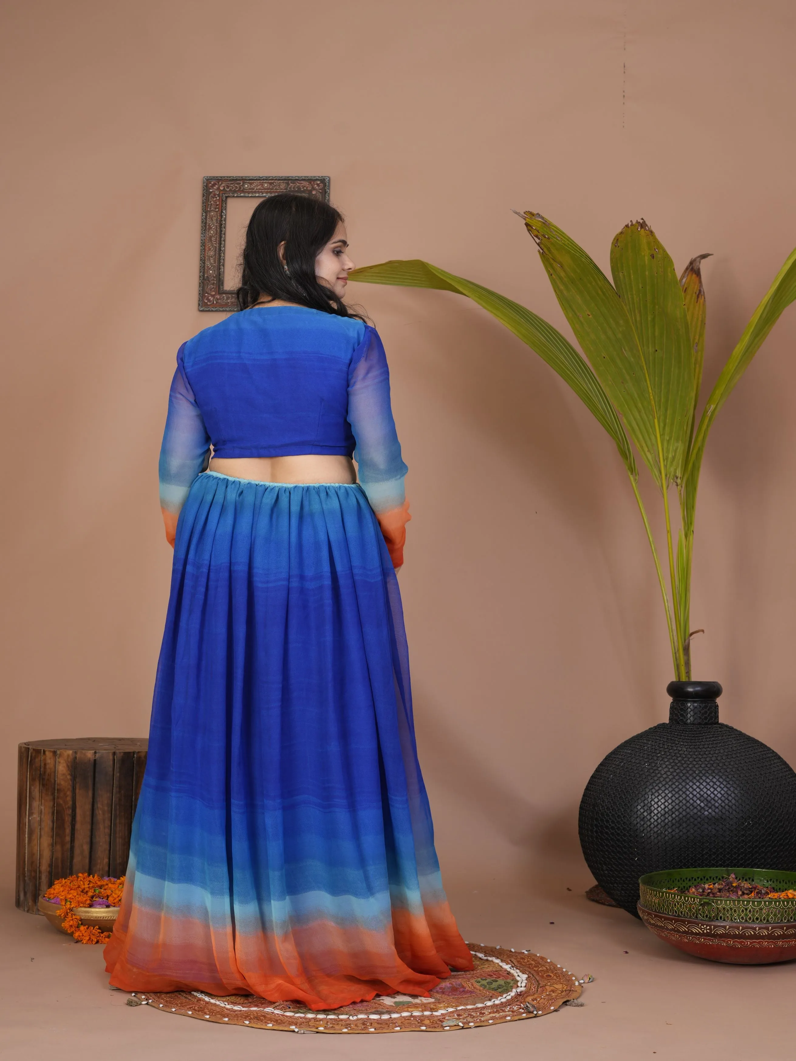 Blue Ombre-Dyed Georgette Silk Maxi Dress